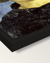 Head of a Beardless Saint framed canvas, corner close-up: a black floating frame with a shadow gap round the canvas