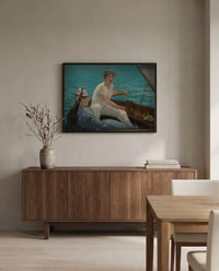Boating by Édouard Manet in a black frame above a walnut sideboard in a dining room