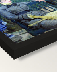 In the Conservatory by Édouard Manet framed print, corner close-up: black moulding, mitred, the print set just below its edge
