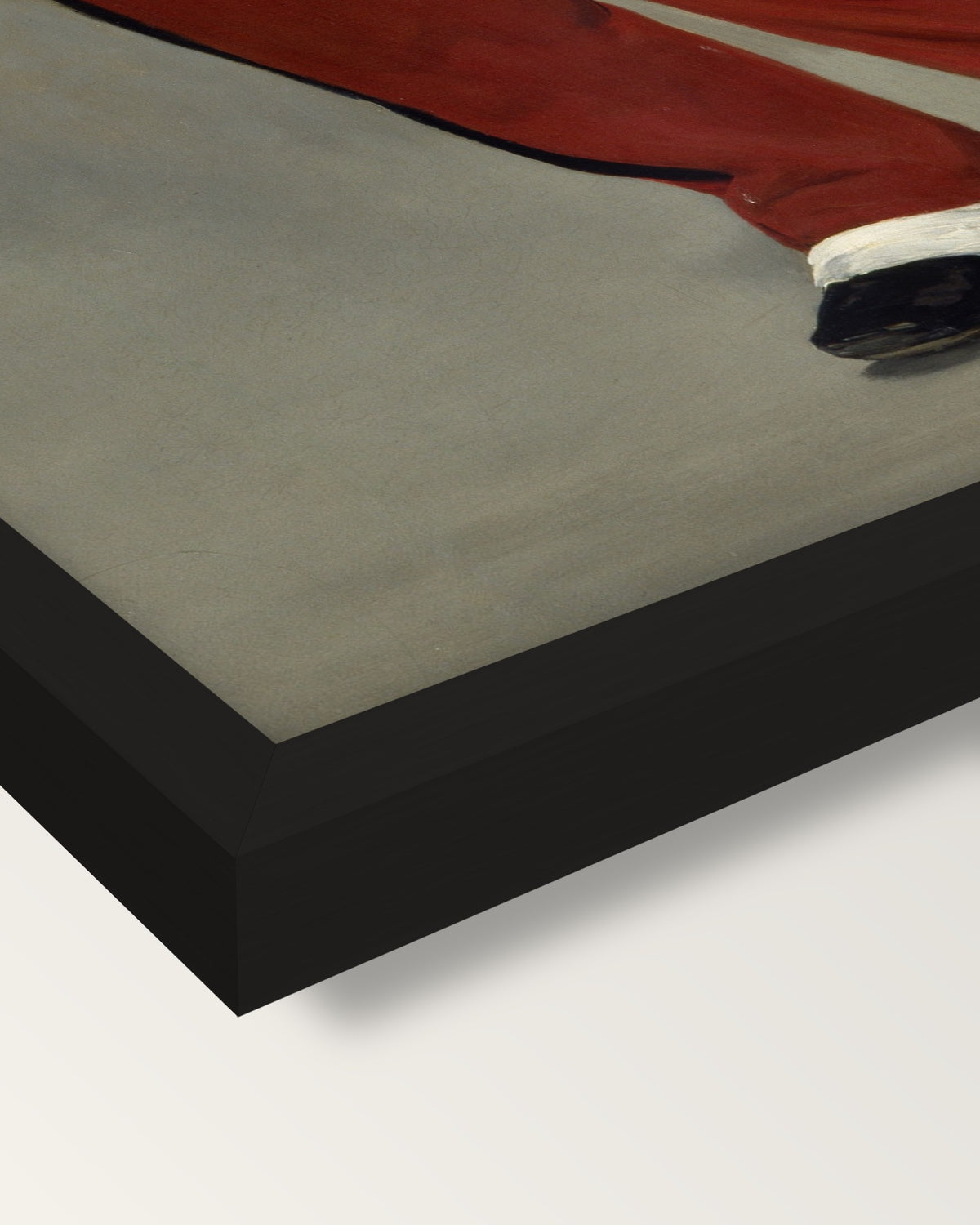 The Fifer by Édouard Manet framed print, corner close-up: black moulding, mitred, the print set just below its edge