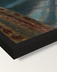 Night in Saint-Cloud by Edvard Munch framed print, corner close-up: black moulding, mitred, the print set just below its edge