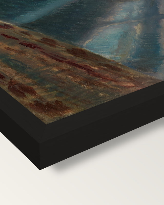 Night in Saint-Cloud by Edvard Munch framed print, corner close-up: black moulding, mitred, the print set just below its edge