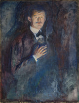Self-Portrait with Cigarette by Edvard Munch: the painter holding a cigarette, his face lit from below in a blue haze