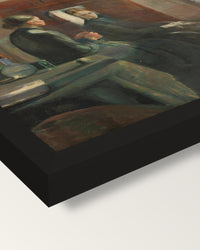 Spring by Edvard Munch framed print, corner close-up: black moulding, mitred, the print set just below its edge