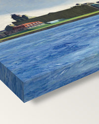 Blackwell’s Island by Edward Hopper on stretched canvas, corner close-up: the painting mirror-wrapped round the sides
