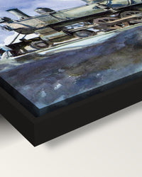 D. & R.G. Locomotive by Edward Hopper framed canvas, corner close-up: black floating frame, painted edge in the shadow gap