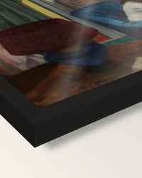Eleven A.M. by Edward Hopper framed print, corner close-up: black moulding, the print edge to edge behind plexiglass, no mat