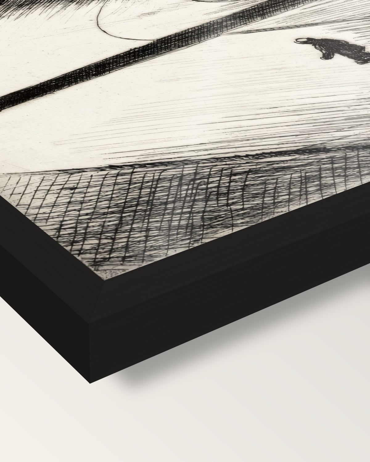 Night Shadows by Edward Hopper framed print, corner close-up: black moulding, edge to edge under plexiglass, no mat