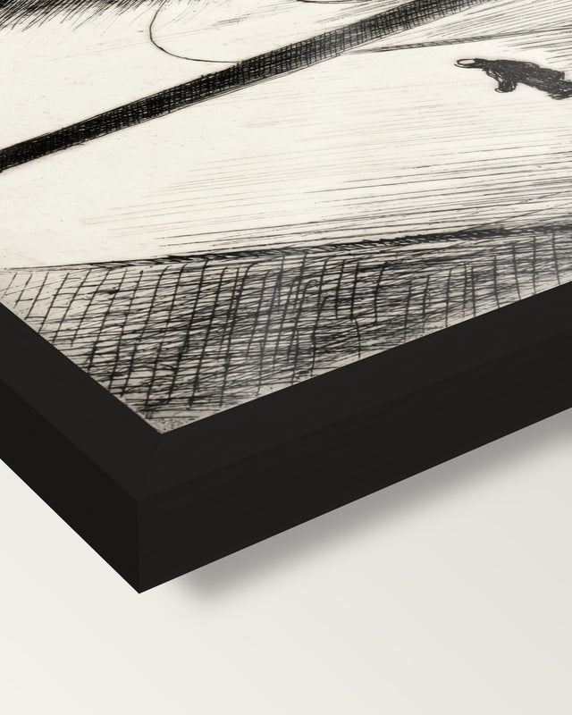 Night Shadows by Edward Hopper framed print, corner close-up: black moulding, edge to edge under plexiglass, no mat