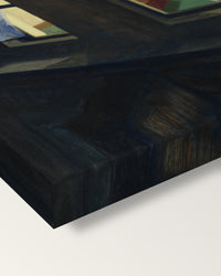 Night Windows by Edward Hopper on stretched canvas, corner close-up: the painting mirror-wrapped round the sides