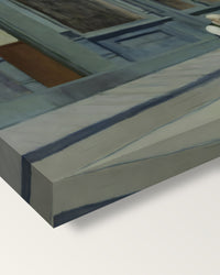Sunday by Edward Hopper on stretched canvas, corner close-up: the painting mirror-wrapped round the sides