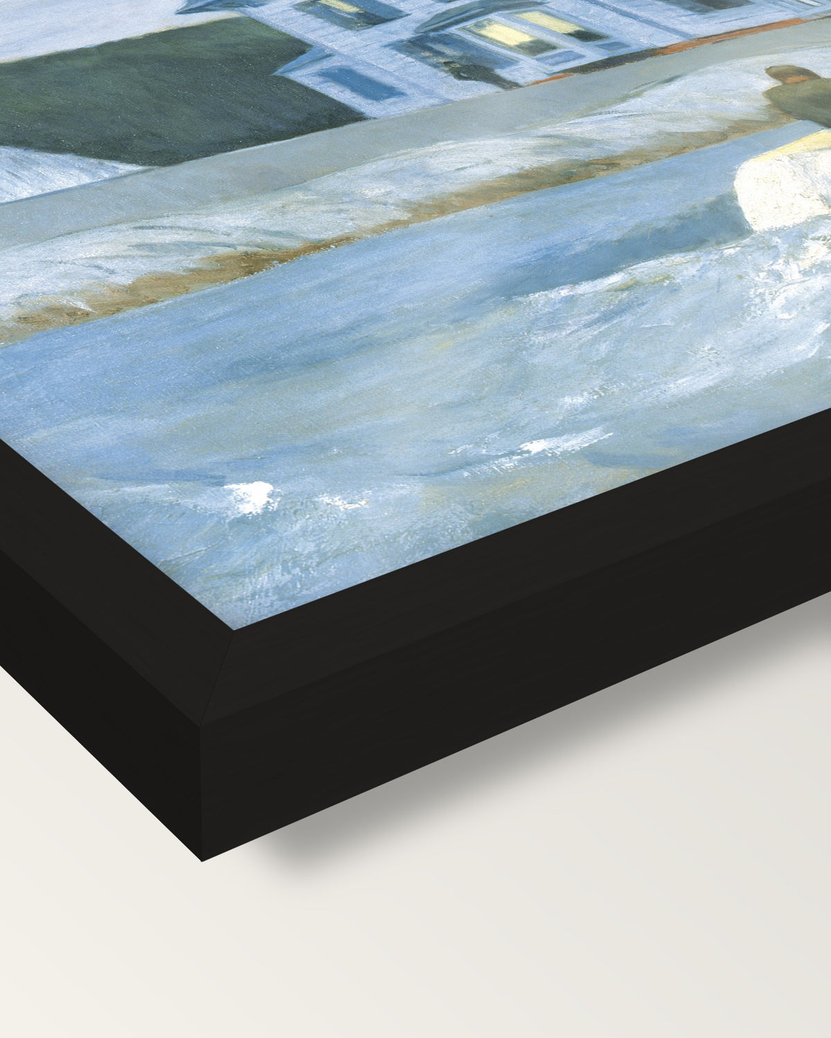 The Bootleggers by Edward Hopper framed print, corner close-up: black moulding, edge to edge under plexiglass, no mat
