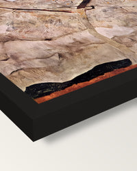 Autumn Tree in Stirred Air framed print, corner close-up: black moulding, mitred, the print set just below its edge