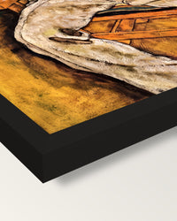 Victor Ritter von Bauer by Schiele framed print, corner close-up: black moulding, mitred, the print set just below its edge