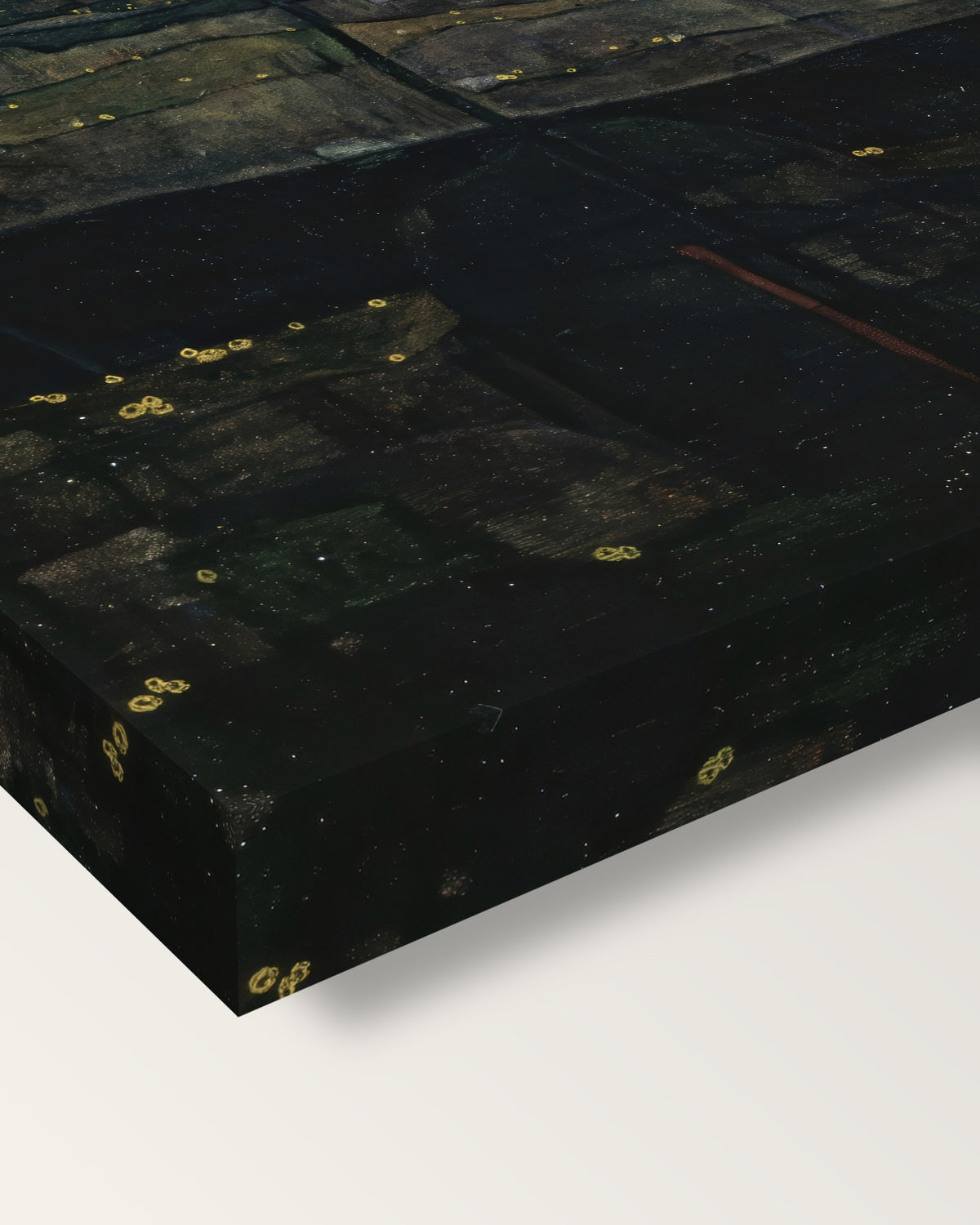 Setting Sun by Egon Schiele on stretched canvas, corner close-up: the painting mirror-wrapped round the sides