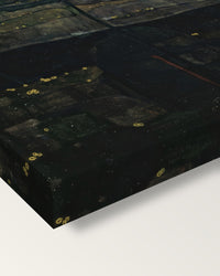 Setting Sun by Egon Schiele on stretched canvas, corner close-up: the painting mirror-wrapped round the sides