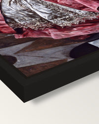 Cardinal Niño de Guevara by Greco framed canvas, corner close-up: a black floating frame with a shadow gap round the canvas
