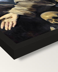 Ecstasy of Saint Francis by El Greco framed print, corner close-up: black moulding, mitred, the print set just below its edge