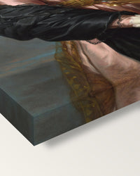 Self-Portrait in a Straw Hat by Brun on stretched canvas, corner close-up: the painting mirror-wrapped round the sides