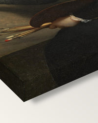 Self-Portrait, Uffizi by Brun on stretched canvas, corner close-up: the painting mirror-wrapped round the sides