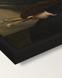 Self-Portrait, Uffizi by Brun framed canvas, corner close-up: a black floating frame with a shadow gap round the canvas