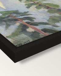 Mirroring by Erik Werenskiold framed canvas, corner close-up: a black floating frame with a shadow gap round the canvas