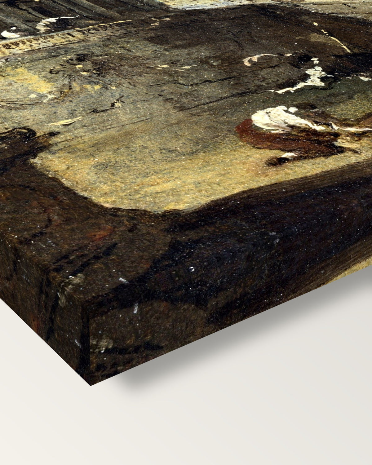 An Architectural Caprice by Guardi on stretched canvas, corner close-up: the painting mirror-wrapped round the sides