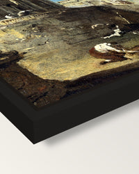 An Architectural Caprice by Guardi framed canvas, corner close-up: a black floating frame with a shadow gap round the canvas