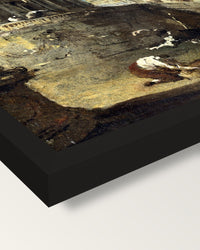 An Architectural Caprice by Guardi framed print, corner close-up: black moulding, mitred, the print set just below its edge