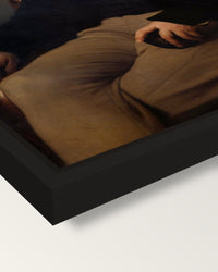 Alessandro Manzoni by Hayez framed canvas, corner close-up: a black floating frame with a shadow gap round the canvas
