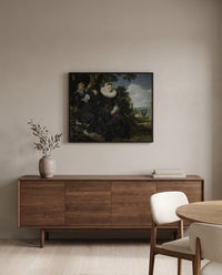 Isaac Massa and Beatrix by Frans Hals in a black frame above a walnut sideboard in a dining room