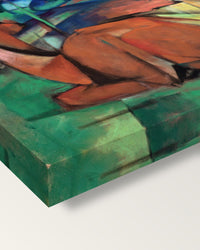 Deer in the Forest II by Franz Marc on stretched canvas, corner close-up: the painting mirror-wrapped round the sides