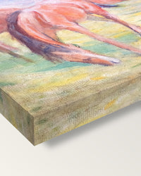Grazing Horses I by Franz Marc on stretched canvas, corner close-up: the painting mirror-wrapped round the sides