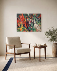 In the Rain by Franz Marc as a stretched canvas above a linen lounge chair in a reading corner