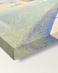 The Channel of Gravelines by Georges Seurat on stretched canvas, corner close-up: the painting mirror-wrapped round the sides