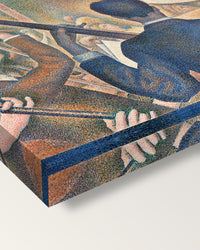 Le Chahut by Georges Seurat on stretched canvas, corner close-up: the painting mirror-wrapped round the sides