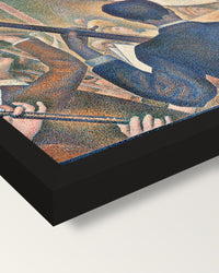 Le Chahut by Georges Seurat framed print, corner close-up: black moulding, mitred, the print set just below its edge