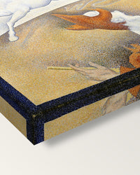 The Circus by Georges Seurat on stretched canvas, corner close-up: the painting mirror-wrapped round the sides