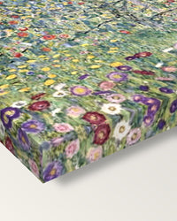 Apple Tree I by Gustav Klimt on stretched canvas, corner close-up: the painting mirror-wrapped round the sides