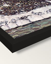 Apple Tree II by Gustav Klimt framed print, corner close-up: black moulding, mitred, the print set just below its edge