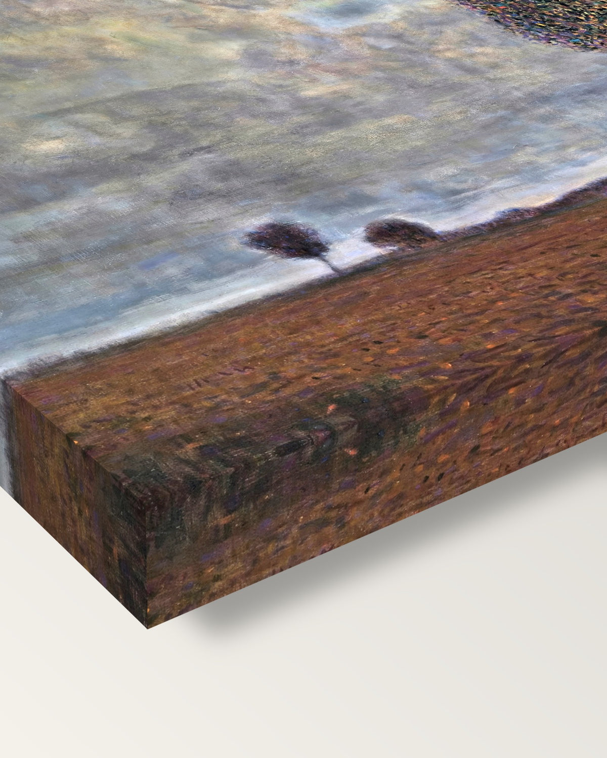 Approaching Thunderstorm by Gustav Klimt on stretched canvas, corner close-up: the painting mirror-wrapped round the sides
