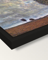 Approaching Thunderstorm by Klimt framed canvas, corner close-up: a black floating frame with a shadow gap round the canvas