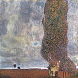 Approaching Thunderstorm by Gustav Klimt: a tall dark poplar beside a small chapel under heavy grey storm clouds