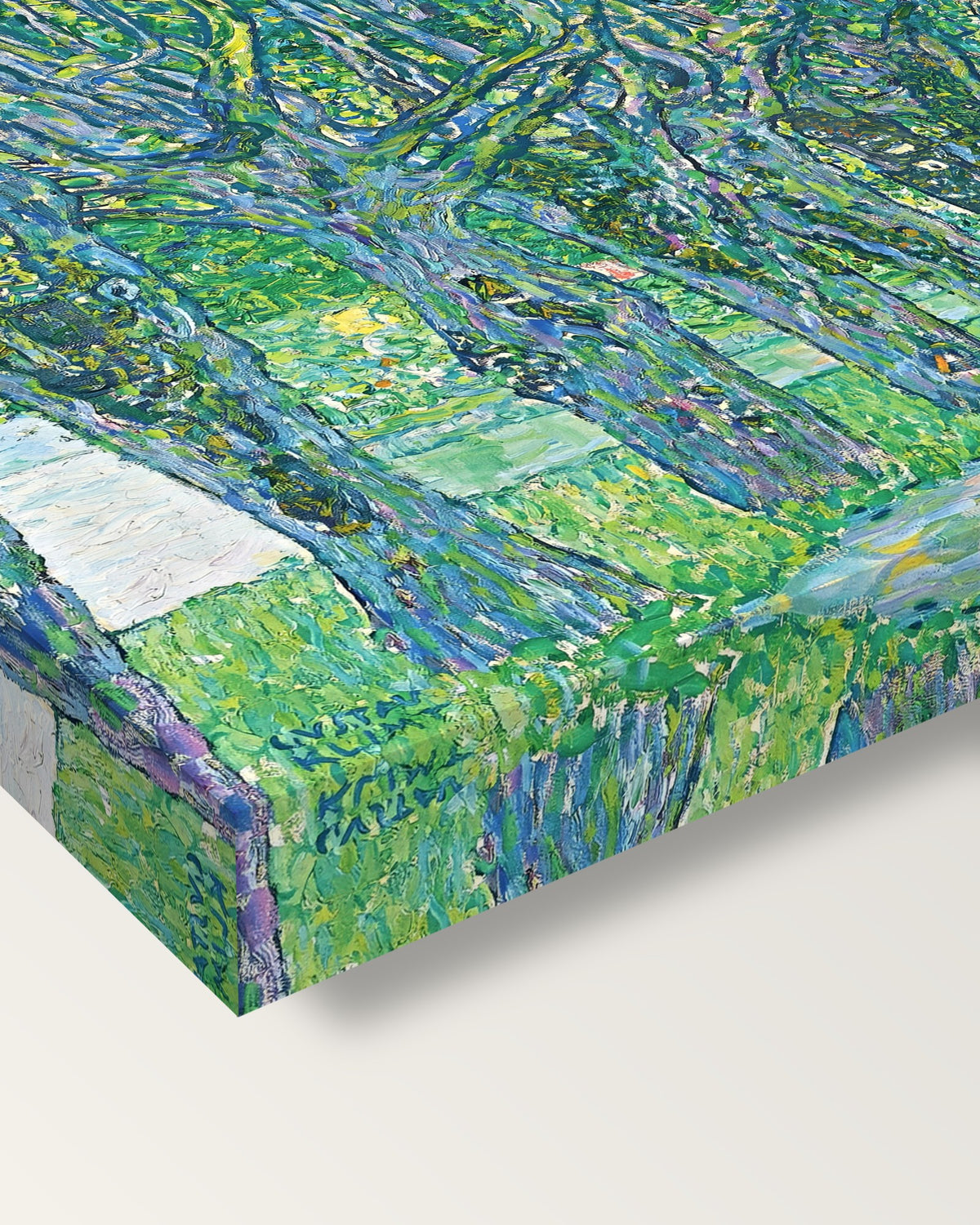 Avenue to Schloss Kammer by Gustav Klimt on stretched canvas, corner close-up: the painting mirror-wrapped round the sides
