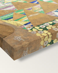 Expectation by Gustav Klimt on stretched canvas, corner close-up: the painting mirror-wrapped round the sides