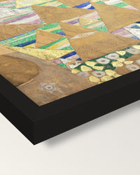 Expectation by Gustav Klimt framed print, corner close-up: black moulding, mitred, the print set just below its edge