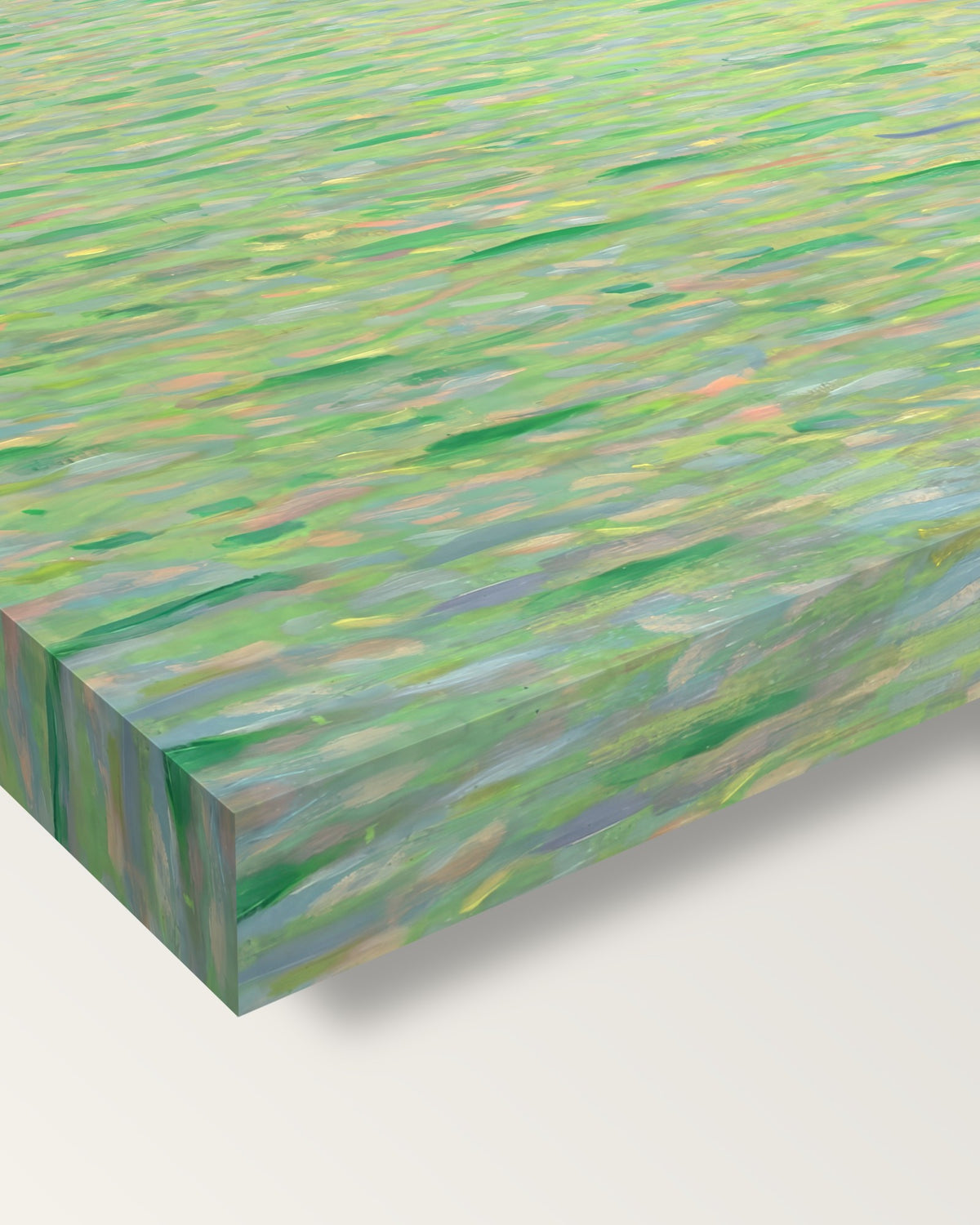 Insel im Attersee by Gustav Klimt on stretched canvas, corner close-up: the painting mirror-wrapped round the sides