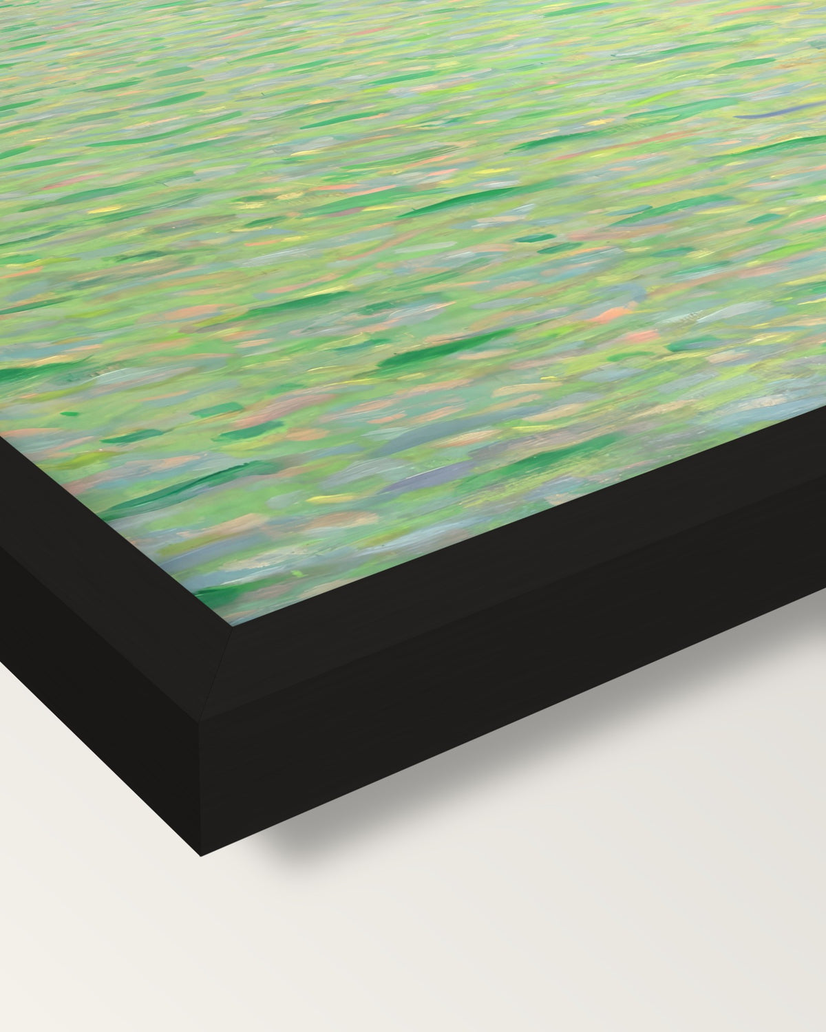 Insel im Attersee by Gustav Klimt framed print, corner close-up: black moulding, mitred, the print set just below its edge