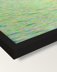 Insel im Attersee by Gustav Klimt framed print, corner close-up: black moulding, mitred, the print set just below its edge