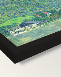 Litzlberg on the Attersee by Klimt framed print, corner close-up: black moulding, mitred, the print set just below its edge